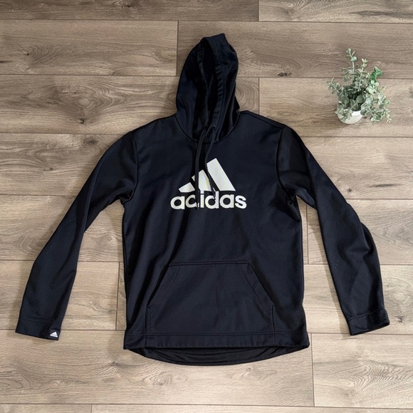 adidas Sweaters - Adidas Black Hoodie with White Logo Size Medium